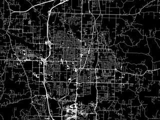 Vector road map of the city of  Springdale Arkansas in the United States of America with white roads on a black background.