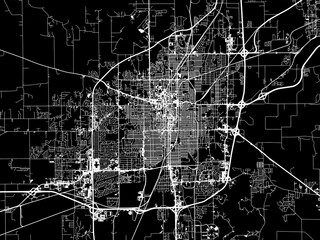 Vector road map of the city of  Springfield Illinois in the United States of America with white roads on a black background.