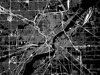 Vector road map of the city of  Toledo Ohio in the United States of America with white roads on a black background.