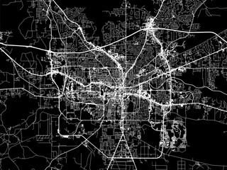 Vector road map of the city of  Tallahassee Florida in the United States of America with white roads on a black background.