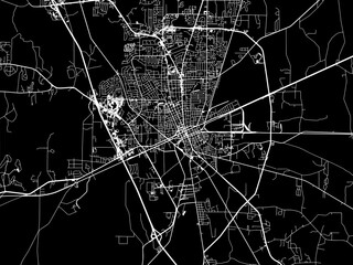 Vector road map of the city of  Valdosta Georgia in the United States of America with white roads on a black background.