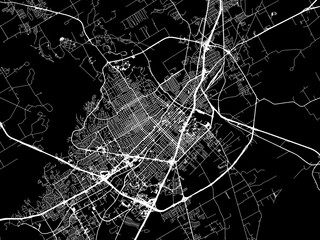 Vector road map of the city of  Waco Texas in the United States of America with white roads on a black background.