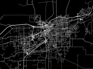 Vector road map of the city of  Walla Walla Washington in the United States of America with white roads on a black background.