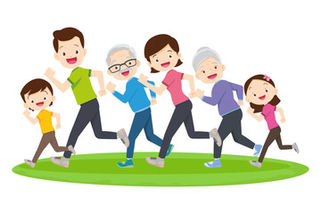 Obraz premium Happy Family Sport Activity. Mother, Father and Kid Doing Morning Exercising at Home