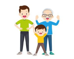 Happy Family Sport Activity. Mother, Father and Kid Doing Morning Exercising at Home