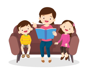 mother read fairy tales to their children