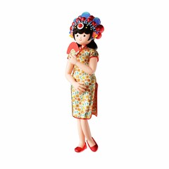 3D rendering of a cartoon illustration of a cheerful young woman in traditional Chinese clothing