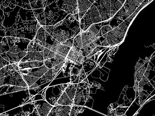 Vector road map of the city of  Wilmington Delaware in the United States of America with white roads on a black background.