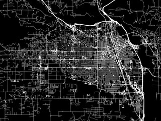 Vector road map of the city of  Yakima Washington in the United States of America with white roads on a black background.