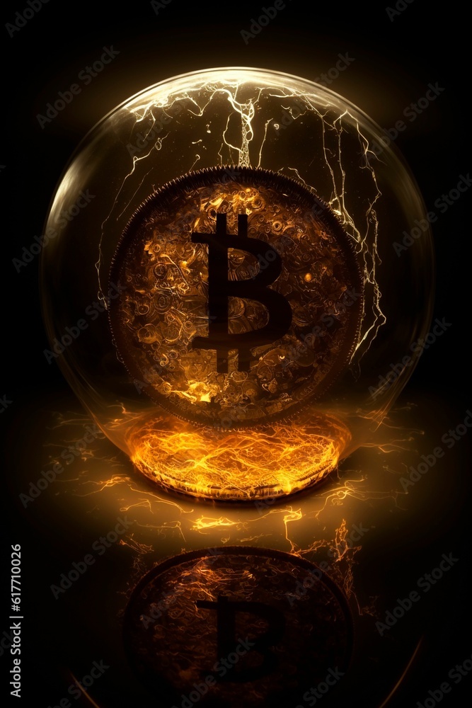 Wall mural ai generated illustration of a bitcoin in a golden sphere