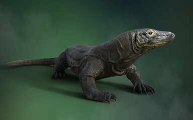 3D rendering of a Komodo Dragon Isolated on Green Background with Clipping Path.