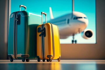 AI generated illustration of two luggages at an airport - concept of travelling