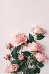 Vertical AI generated illustration of a wallpaper of light pink roses