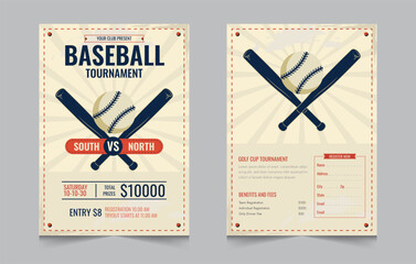 Baseball flyer design template, Double sided baseball tournament poster, vector illustration eps 10