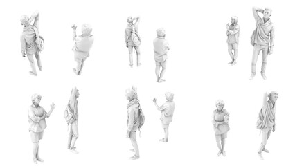 3D High Poly Humans - SET6 Monochromatic - Perspective Views