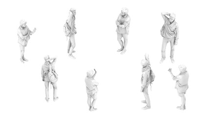 3D High Poly Humans - SET6 Monochromatic - Isometric Views