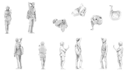 3D High Poly Humans - SET6 Monochromatic - Parallel Views