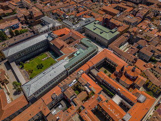 Beautiful aerial view of the city of Novara, Italy, Piedmont. Colorful sky. Scenic view. Morning scene.