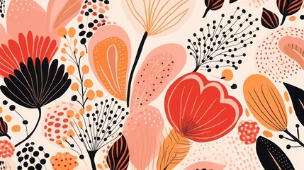 Modern trendy naive abstract floral print. Cute simple pattern. Fashionable template for design.Flowers