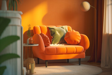 a close-up shot of a single cozy sofa place in a living room