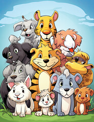 Fototapeta premium kids animals cartoon illustration or stickers, ai generative