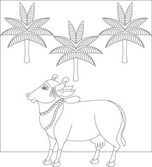 Illustration drawn in Pinguli folk art style of Maharashtra India. for textile printing, logo, wallpaper
