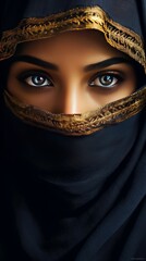 Naklejka premium Gorgeous woman wearing hijab in a desert