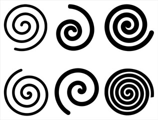 Set of Spiral Silhouette Vector Art on White Background