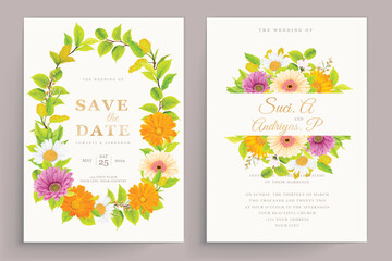 daisy floral watercolor background and wreath card design