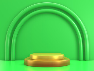 Simple 3d podium with gold color isolated on a green color