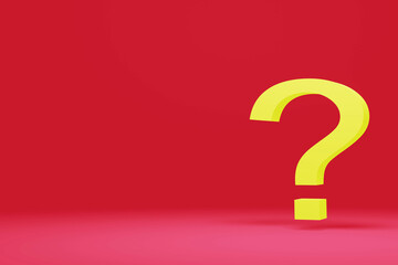 yellow question mark on plain red background, 3d illustration