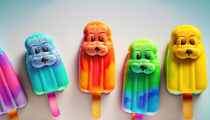 Fototapeta premium Playful Delight: Rainbow Popsicles in the Shape of a Dog