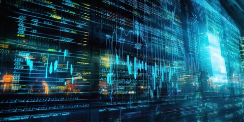 AI Generated. AI Generative. Holographic data trade invest forex analitics display stock graph. Banking managment index finance. Graphic Art