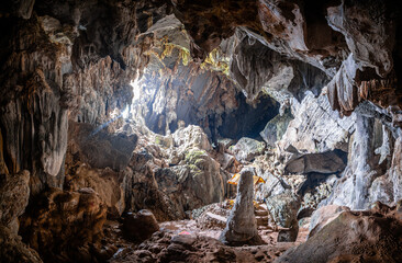 amazing indoor view of phu kham cave in vang vieng, laos