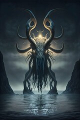 deepwater alien tentacles as legs goat horns Tulpa dramatic scene 