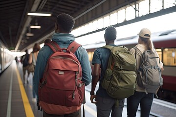 Friends waiting in a strain station. AI generative