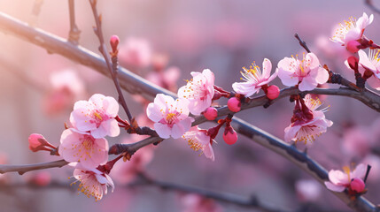 Fototapeta na wymiar Pink peach tree flowers