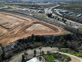 an aerial view of construction sites, showing various road sections
