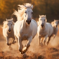 Obraz na płótnie Canvas White Horses Running
