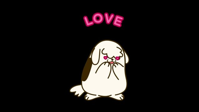 White Dog with Heart Eyes and Love icon background animated, logo symbol social media