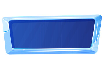 Ice button, frozen frame, level menu in cartoon style isolated on white background. Glass shiny panel, game ui element. 
