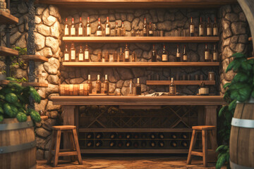 a close-up of a Wine Cellar with barrels