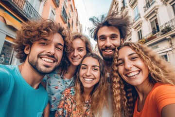 happy friends outside making a selfie ai generated