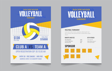 Volleyball championship flyer layout, double sided poster design for Volleyball tournament, vector illustration eps 10