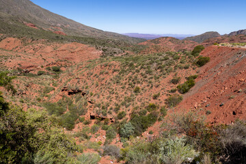 Landscape with reddish rocks along the famous Ruta40 in La Rioja Province, Argentina - traveling South America 