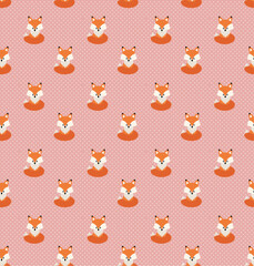 Vector cute cartoon fox seamless pattern. Orange fox's head on background. Good for print, textile, fabrics, wallpaper, decoration.