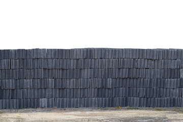 Stack of concrete blocks in construction site isolated on white background included clipping path.