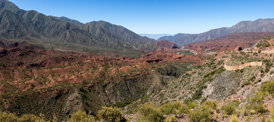 Landscape with reddish rocks along the famous Ruta40 in La Rioja Province, Argentina - traveling South America 