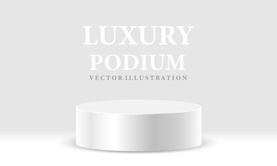 Realistic white cylinder 3D room pedestal podium minimal scene product display presentation stage for showcase vector