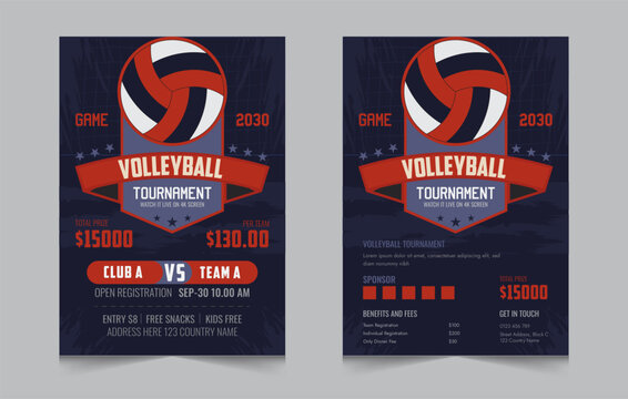Volleyball championship flyer layout, double sided poster design for Volleyball tournament, vector illustration eps 10